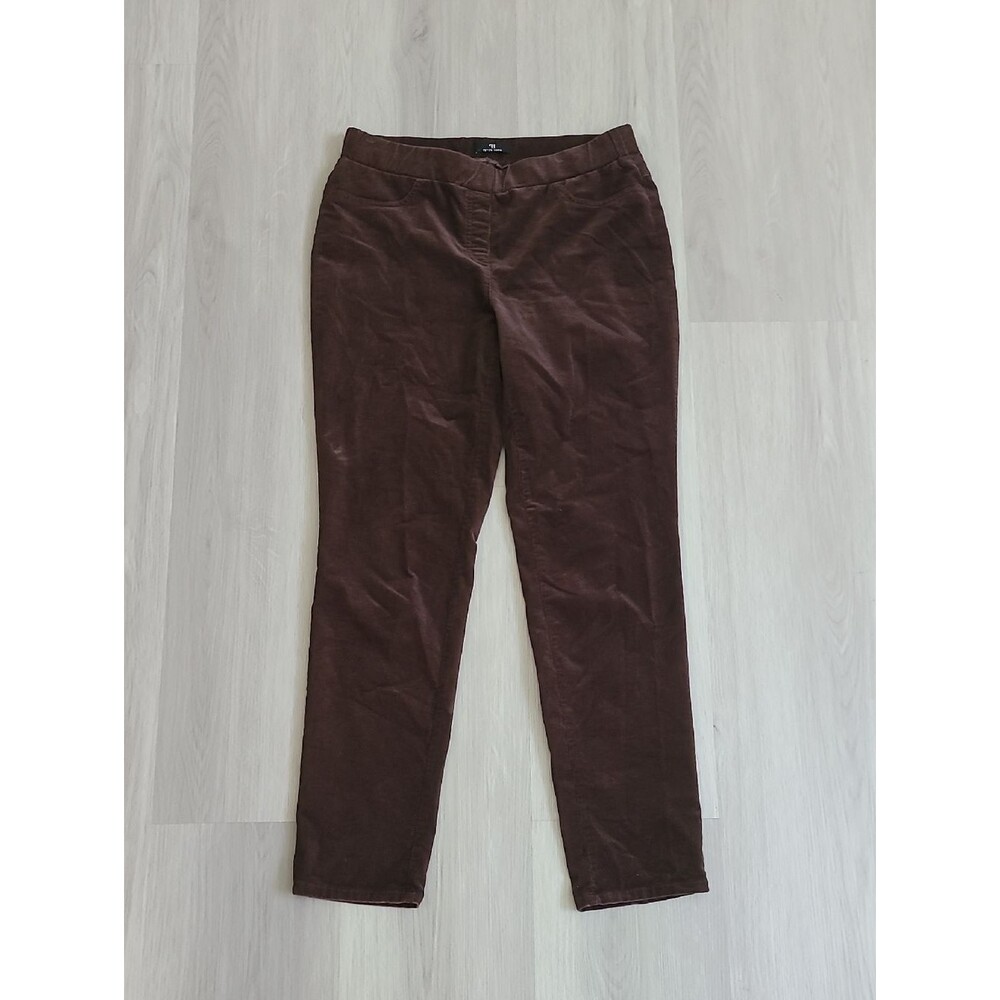 Peter Hahn Chocolate Brown Corduroy Pants 42 Womens Fall Pull On Slim Straight